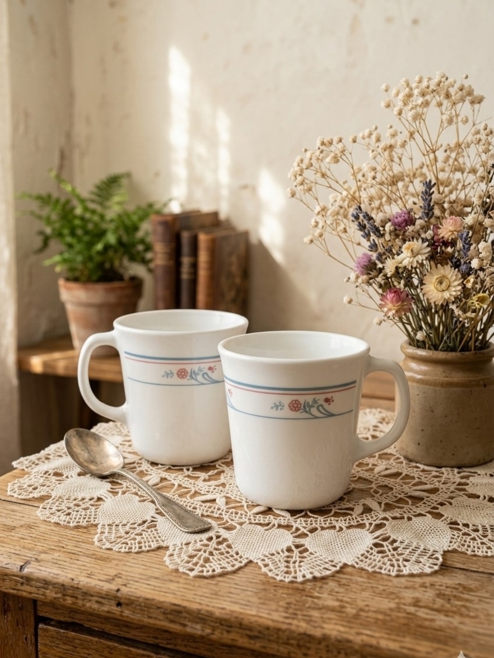VTG Corelle Corning Princeton Mugs Set of 2 Cups Pink Blue Floral Rare Retired